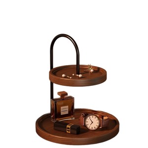 Solid Wood Double Layer Desktop <b>Shelf</b> Round <b>Standing</b> Organizer For Keys Cosmetics Jewelry Office Bedside Storage - Product Image 4
