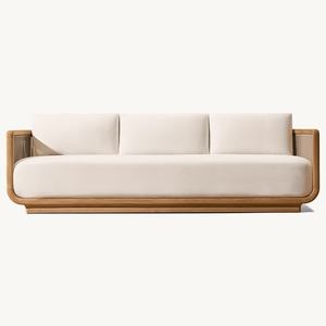 Ensemble de canapés d'extérieur en teck moderne avec coussins imperméables, canapé en bois massif en forme de L, ensemble de conversation pour <span class=keywords><strong>jardin</strong></span>, balcon, villa, hôtel, appartement - Product Image 3