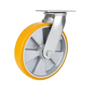 Rak roda universal, tugas berat 4/5 inci kuning Planar aluminium inti PU industri karet kastor datar troli rak