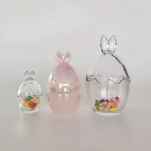 50/100/350ml Funny Hand Made Color Egg Shape Glass Candy Jar With Ear Lid For Wedding And Kitchen Decoration