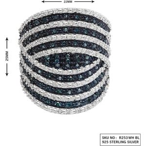 Natural White And Color Enhanced Blue Diamond Wide Cocktail <b>Ring</b> 925 Sterling <b>Silver</b> Round Cut Geometric <b>Statement</b> <b>Ring</b> For - Product Image 6