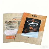 Premium Kraftpapier Voedselzak Met Venster Voor Gedroogd Fruit 400G Hersluitbare Verpakking Doorzichtig Raam Ritssluiting Zak