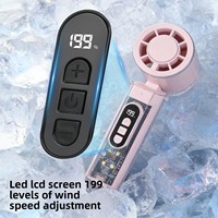 Ventilateur de poche haute vitesse, mini-ventilateur portable avec 199 vitesses, affichage numérique LED, transparent avec éclairage intégré