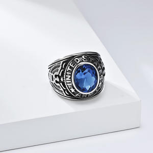 Anillo de la Marca US Marine Corps Eagle para Hombre, de Acero de Titanio con Piedra Preciosa, Anillo para el Dedo Índice, Bisel Negro, Rojo, Azul, Verde, Joyería de Regalo - Product Image 3