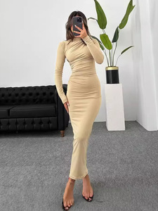 2025 printemps automne femmes élégante longue robe de hanche nouvelle européenne américaine pour <span class=keywords><strong>Amazon</strong></span> transfrontalière mince haut sens couleur unie - Product Image 4