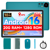 Tablette Android 16 10,1 pouces T620 Octa Core 4 Go + 16 Go de RAM 128 Go 6000 mAh 2-en-1 pour entreprise avec clavier, souris et étui