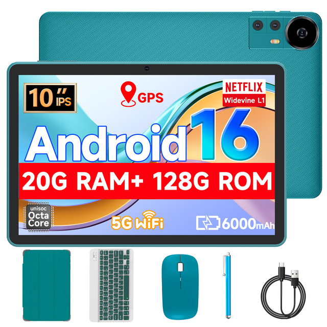 10.1" Android 16 Tablet T620 Octa Core 4GB+16GB RAM 128GB 6000mAh 2-in-1 Business Tablet with Keyboard Mouse Case