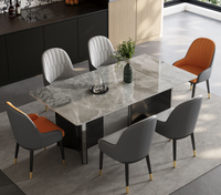 ModHomi Table à manger en marbre Plateau en pierre frittée Base en acier au carbone Luxe Moderne Rectangulaire 6 8 Places avec chaises en cuir