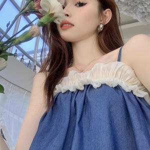 Nouvelle Camisole Femme Style Français Polyvalente en Chiffon à Volants et Détails Brodés, Idéale pour l'Été et le Style Rétro - Product Image 4