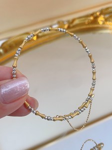 Xinfly <b>Solid</b> 18K <b>Gold</b> Jointed Flash Shiny <b>Bangle</b> Two-Tone Extension Chain Adjustable Open Bracelet for Women Ready to Ship - Product Image 1
