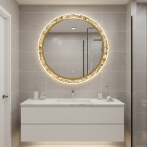 Espejo de Maquillaje de Baño de Vidrio Irregular Dorado Estilo Moderno Vintage, Marco de Aleación de Aluminio, Decoración Personalizada para Sala de Estar, <span class=keywords><strong>Ecoliving</strong></span> - Product Image 2