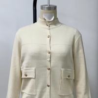 Cardigan en tricot pour femme à col montant avec poche, boutons dorés, manches longues, veste en tricot, fabrication OEM ODM, tricot sur mesure