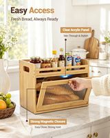 Boîte à pain pour comptoir de cuisine, conteneur de rangement pour pain en bambou avec étagère supérieure surélevée et fenêtre en acrylique, style farmhouse