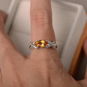 Bague en argent sterling 92.5 faite à la main classique or poli pierre précieuse citrine naturelle à facettes coupe marquise qualité AAA - Product Image 5