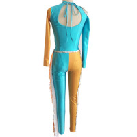 Jumpsuit Asimetris Berumbai Payet Turquoise & Oranye - Kostum Tari Ballroom Latin Profesional untuk Wanita Pertunjukan Panggung