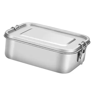 Stainless Steel 2 Compartments bento lunch box with Lock Clips Design 1200ML Metal Lunch Box Containers