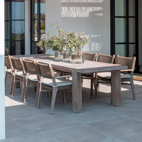 Tables et chaises en teck pour patio, jardin, extérieur, hôtels, resorts, restaurants, chaise de salle à manger en corde tressée, table longue imperméable pour patio