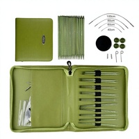 Aiguilles à tricoter circulaires fines détachables en oxyde d'aluminium vert, multifonctionnelles, lot de 10 avec étui zippé, pour le tricot transfrontalier