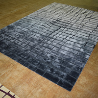 Tapis d'appoint épais Murberry en soie de bambou à boucles, tufté à la main, motif écossais, bleu-noir-orange-gris, personnalisable, anti-taches, antidérapant, en coton