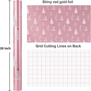 Papel de Regalo con Diseño de Árbol de Navidad Rosa, 30 Pulgadas x 100 Pies, Papel para Manualidades, Reciclable - Product Image 3