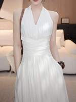 Robe Camisole en Dentelle et Tissu Résille, Nouvelle Robe Élégante Amincissante à Taille Cintrée et Couleur Unie