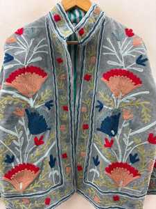 <b>Womens</b> Velvet Suzani <b>Embroidered</b> Bomber <b>Jacket</b> Winter Coat Boho Fashion Outerwear Quick Dry Breathable V-neck Cotton Lining Gift - Product Image 3