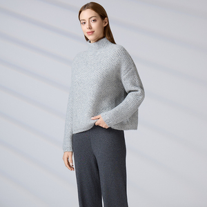 Oversized Honeycomb Long Sleeve <b>Pullover</b> Customizable Cozy Winter <b>Jumper</b> Women's Wool Blend Mock Neck Knit Sweater - Product Image 5