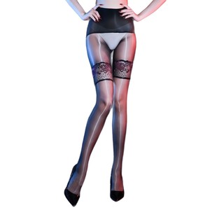 Two-Piece Thigh High Stockings Ultra-Thin Glossy Seamless With Lace Trim For Women Clubwear - Product Image 5