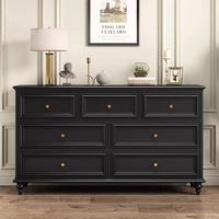 Commode à 5 tiroirs en bois massif noir classique moderne avec poignées dorées, écologique, pour chambre à coucher, salon, armoire de rangement