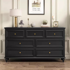 <span class=keywords><strong>Commode</strong></span> à 5 <span class=keywords><strong>tiroirs</strong></span> en bois massif noir classique moderne avec poignées dorées, écologique, pour chambre à coucher, salon, armoire de rangement - Product Image 3