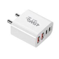 Adaptateur secteur portable 45W USB-C 4 ports à charge rapide pour téléphone portable et ordinateur portable, fonction PD 3.0, OTP, OVP, pour voyages US, EU, UK, AU