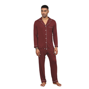 Pijamas Personalizados <span class=keywords><strong>para</strong></span> Hombre, Manga Larga, con Ribete, Suaves, de Bambú y Algodón, Conjuntos de <span class=keywords><strong>Ropa</strong></span> de Dormir <span class=keywords><strong>para</strong></span> Hombre - Product Image 4