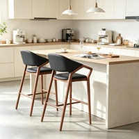 Chaise de bar nordique moderne personnalisable en cuir PU et éponge, avec structure en bois massif, tabouret de comptoir pour la maison, l'îlot de cuisine, le bar, l'hôtel, le salon