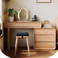 Coiffeuse moderne multifonctionnelle en bois avec miroir éclairé et tabouret, style minimaliste, pour chambre à coucher