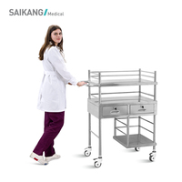 Chariot médical en acier inoxydable SAIKANG SKH028 pour hôpital, avec tiroirs, capacité de charge de 100 lb, garantie de 2 ans