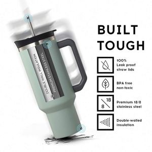 New 40oz Tumbler <b>With</b> <b>Straw</b> 304 Stainless Steel Insulation Wide Mouth Car Tumbler Cup <b>with</b> New Handle&<b>Straw</b> Lid Vacuum Car Mugs - Product Image 2