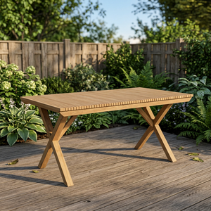 Modern Durable Teak Wooden Rectangle <b>Dining</b> <b>Table</b> with Foldable X Legs Waterproof & Eco-Friendly for Home & Outdoor Use - Product Image 3