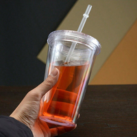 Tasse en plastique personnalisée tasse à café en plastique transparent à double paroi de 16 oz avec couvercle et paille gobelet à neige de 24oz transparent pré percé