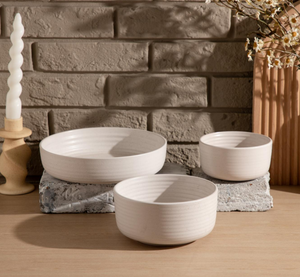 Modern Concentric Swirl Embossed <b>Ceramic</b> Dinnerware Set Speckled Matte Beige <b>Plates</b> Bowls Mugs Custom Logo Custom Color Food - Product Image 4