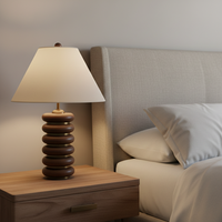 Lampe de table moderne de luxe léger en bois massif avec abat-jour en tissu, LED à intensité variable pour hôtel, salon, canapé, bureau