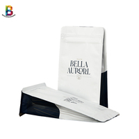 Sachet d'emballage alimentaire personnalisé en papier kraft imprimé, fond plat, petit format, laminé aluminium, avec fermeture éclair et valve pour café