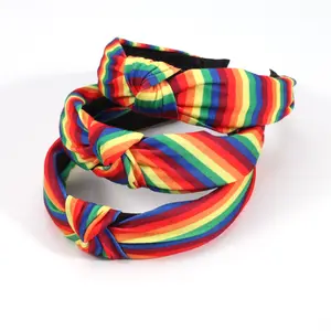 Großhandel geknüpftes breites Regenbogen-Kopfband Kreuzknoten-Haarbänder Lgbt Gay Pride Haarband für Damen Haarzubehör