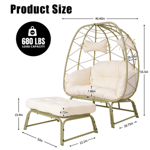 Modern PE Rattan <strong>Double</strong> Patio <strong>Egg</strong> <strong>Chair</strong> Ottoman Wicker Outdoor <strong>Cushion</strong> 2 Person Lounge <strong>Chair</strong> Footrest Balcony Garden Backyard - Product Image 2