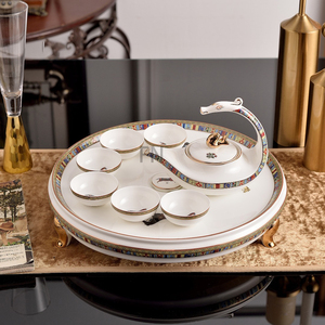 Service à thé en céramique de luxe européen 8 pièces avec grand plateau, collection de porcelaine fine pour le service du café et du thé - Product Image 1