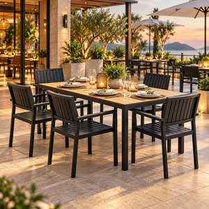 Chaise de salle à manger d'extérieur moderne en aluminium noir, chaise de jardin en bois composite imperméable, USA DDP - Product Image 2