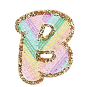 Stiker Besi 2.75 Inci Kustom Pada Kantung Tambalan Bordir Pelangi Tambalan Huruf Glitter - Product Image 1