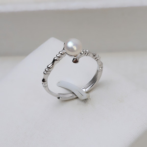 S925 Silver <b>Open</b> <b>Ring</b> for Women Adjustable DIY Pearl 5-6 Accessories Living Mouth Bamboo Knot Simple Jewelry Findings Components - Product Image 2