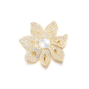 Broche en zircone pour femmes, bijoux, cubique, motif floral, en broche de perles, nouvelle mode