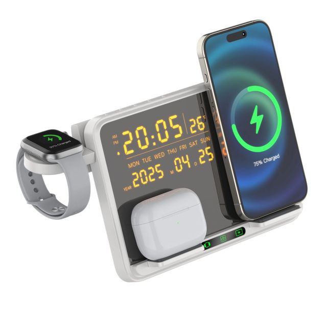 4 in 1 Table Lamps Fast Wireless Charger Alarm Clock 15W Multifunction Mobile Phone Wireless Charging Station