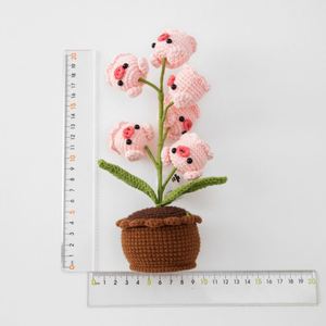 Handmade Crochet Potted Flowers Cartoon Animal Dolls Kitty Piggy Pacha LED Home Decorative <b>Ornament</b> for Halloween Graduation - Product Image 2
